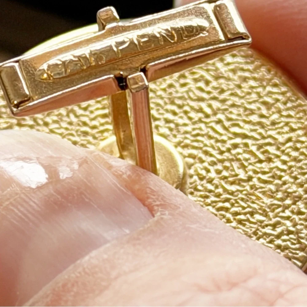 Vintage Pearl Cream Faux Moonstone Cabochon Cuff Link Set Gold Crimped Edges